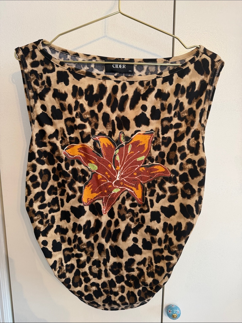 Cider Plus Leopard Print Tank with Orange Floral Patch